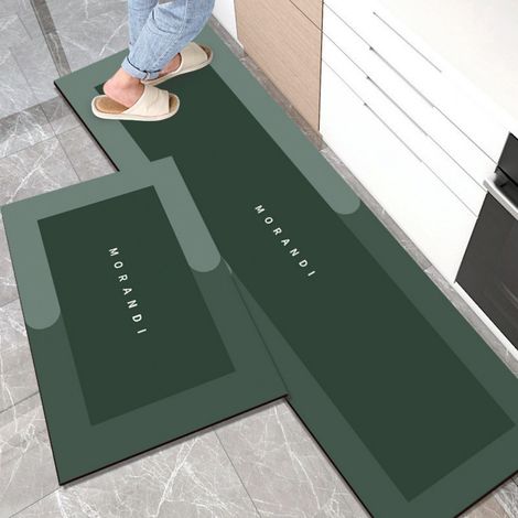 LAN Vert foncé, 4060cm (terre de diatomées) Tapis de sol de cuisine au style minimaliste, facile à nettoyer, en terre de diatomées, résistant à l'usure, absorbant et antidérapant. (1/4)