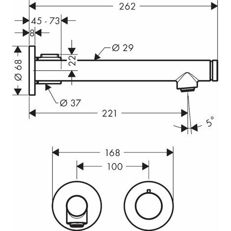 Select lavabo empotrado de pared con desagüe libre en latón pulido (1/2)