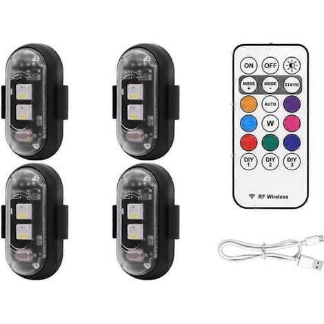 4 lumières LED clignotantes avec télécommande, 8 couleurs, chargement USB, lampe d'urgence étanche (FMY)[J] Noir (1/5)