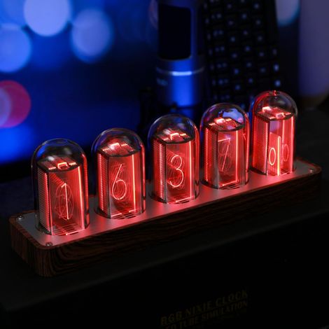 Reloj de tubo Nixie - Reloj digital de nogal - Sincronización horaria Wi-Fi - Alarma y temporizador - Visualización de 12/24 horas - Regalo retro para amigos - Acabado imitación madera (1/5)