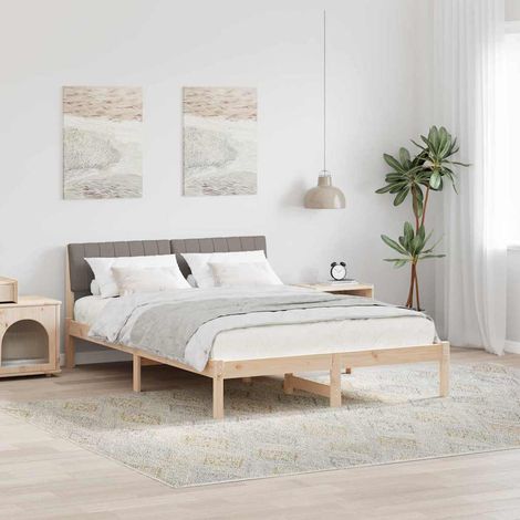 Bettgestell Braun und Taupe 135 x 190 cm Massivholz Kiefer (1/5)