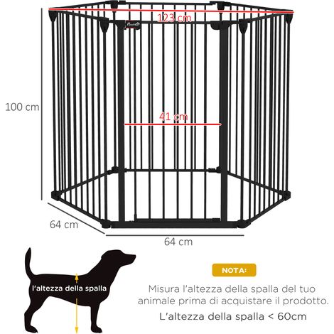 Faltbares Hundegitter für mittelgroße und große Hunde mit Doppelverriegelung, 6 Paneele aus Stahl und Kunststoff, Sicherheitsgitter für den Innenbereich, 123 x 102 x 100 cm, Schwarz