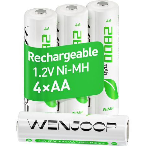Piles Rechargeables AA HR6 2800mAh, 1,2V NiMH, Préchargées, Faible Auto-Décharge, Lot de 4, pour Jouets et Lampes Torches (1/5)