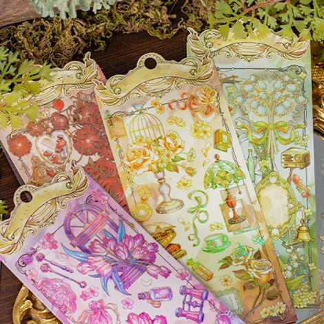 Yu Xian PET Guka Stickers Série Couloir du Temps, Marquage à chaud 3D, Matériel de décoration pour carnet, 2 feuilles, Rouge Antique (1/5)