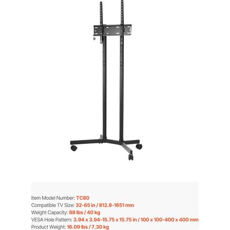 Soporte para TV, altura regulable, móvil con ruedas, doble gancho. (1/2)