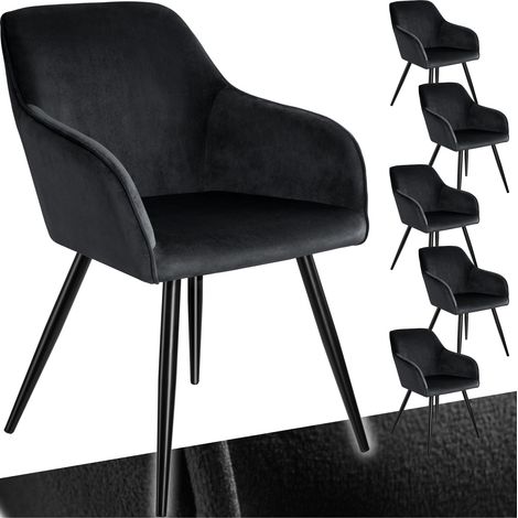 Lot de 6 chaises effet velours rembourrées ergonomiques noir (1/5)