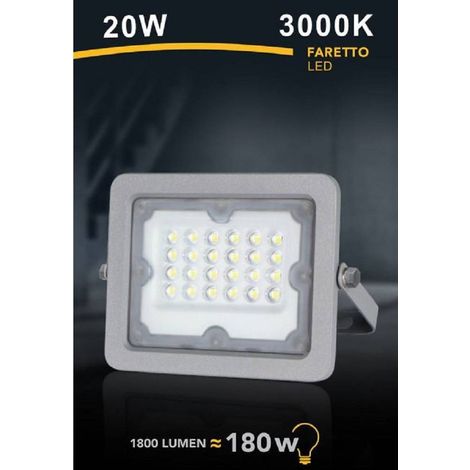 TrAdE Shop Traesio - Faretto Led Proiettore Slim Esterno Grigio 20w Ip65 Luce 6500k 4000k 3000k Fs20w - -Bianco Caldo -