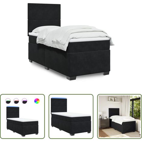vidaXL Matelas à ressorts ensachés - Sommier à lattes de lit avec matelas Noir 100x200 cm Velours (1/5)