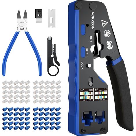 Pince RJ45 A Sertir Connecteurs RJ45 Cat6 Network d’installation Kit d'Outils de Sertissage pour RJ45 Cat6 Cat5 Cat5e Pass-Thru 8p 6p Câble Réseau Embout rj45 (1/5)
