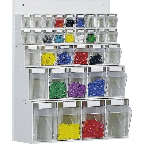 Casier transparent H684xl600xP185mm 18 x A, 6 x B, 5 x C, 4 x D plastique blanc (1/2)