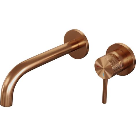 Brauer Cuivre Sculpté Ensemble de robinet encastrable - bec courbé gauche - manette longue étroite sculpture - modèle A 1 - PVD - cuivre brossé (1/4)