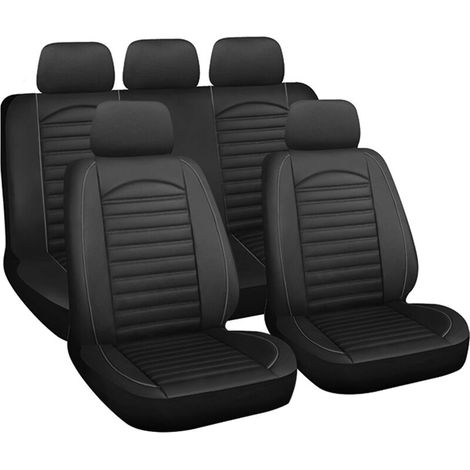 9pcs Universal 5 Seater Front & Rear Car Full Seat Covers Protector PU Leather For Car Truck (Grey) (1/5)