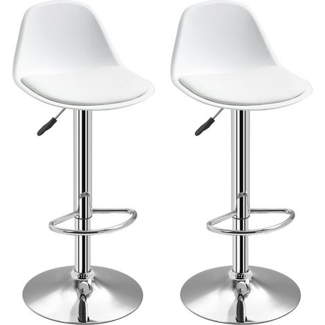 Lot de 2 tabourets de bar pivotants avec dossier, hauteur ajustable, charge maximale 120 kg, couleur blanche. Dimensions : 41 × 42 × 82-104 cm