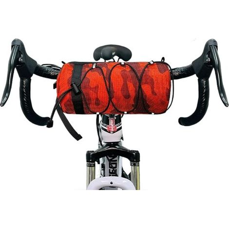 Ampia borsa da manubrio impermeabile per mountain bike e bici da strada. Borsa portaoggetti universale con cinghie regolabili (arancione). (1/5)