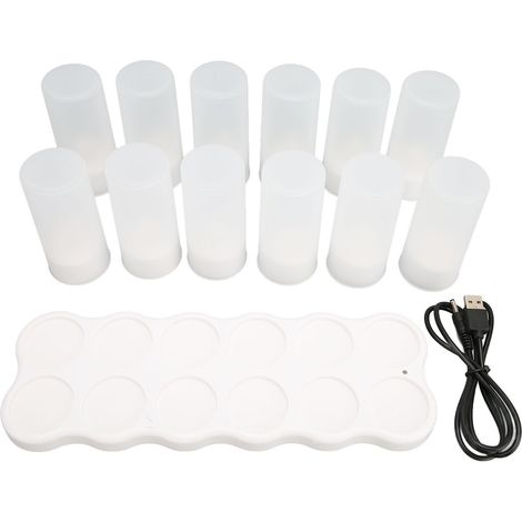 Bougies LED sans flamme 12 pièces, recharge sans fil 4H, couleur chaude, structure 2 parties, pour anniversaire (1/5)