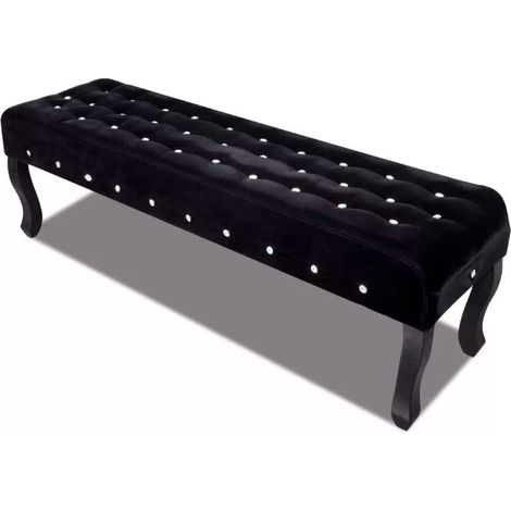 Banc capitonné velours et pieds pin massif noir Molsy (1/4)