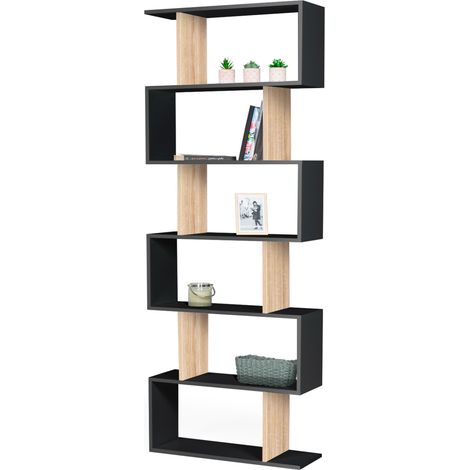 Bücherregal SOFIA S-Form Holz in Buchenholzoptik und schwarz 189 cm