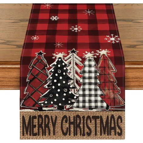 Chemise De Table - Motif Plaid Buffalo Rouge Et Noir - Pour Décoration De Fêtes D'hiver - 33 X 274 Cm - 1 Pièce (1/4)