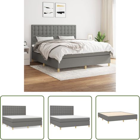 The Living Store Sommier à lattes de lit avec matelas Gris foncé 180x200cm Tissu - Lit Double - Lit Tapissier - Literie - Matelas À Ressorts Ensachés - Tête De Lit Ajustable (1/5)