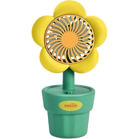 Petit ventilateur avec pot de fleurs style champêtre, chargement USB, jolie fleur, idéal pour le bureau, la chambre d'étudiant ou comme ventilateur de bureau jaune (1/3)