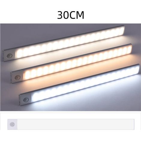 Lampe LED magnétique rechargeable, capteur intelligent, 3 modes de couleur, marche/arrêt automatique, sans perforation (noir, 20 cm) (1/5)