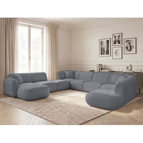 BOBOCHIC - Canapé panoramique fixe modulable ANDA avec 3 chauffeuses, 1 méridienne, 2 angles et 1 pouf Angle gauche  Gris
