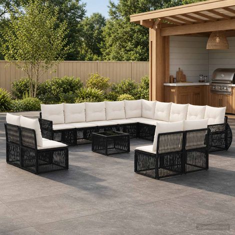 Salon de jardin modulable 14 pièces en polyrotin noir et blanc crème, 13 places, 109.68kg - PANGIVO (1/5)