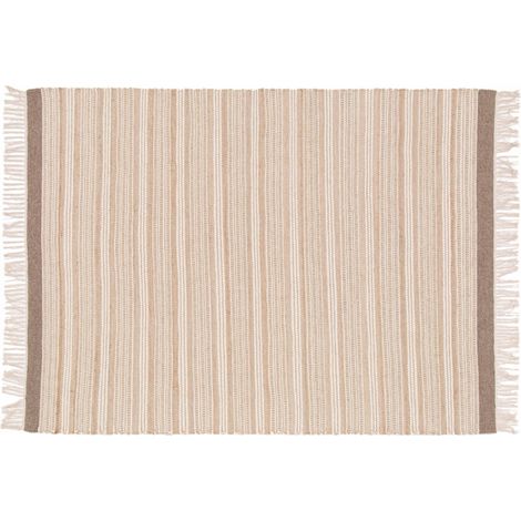 Tapis rectangulaire rayé en laine et jute tissé à plat 120 x 170 cm