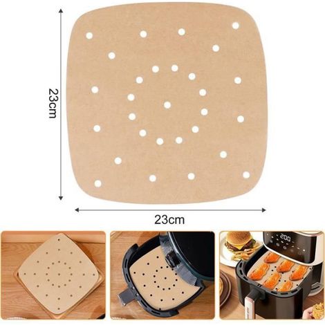 Papier Sulfurisé - Pour Friteuse À Air - Perforé - Antiadhésif - Résistant À L'eau - 100 Pièces (1/4)