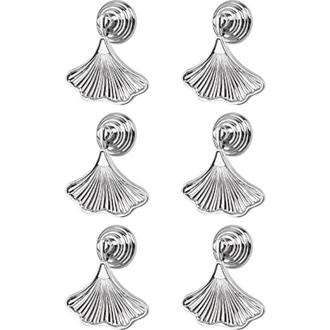 Ginkgo Lot de 6 poignées en forme de feuille Argenté avec pendentif en forme de goutte (1/5)