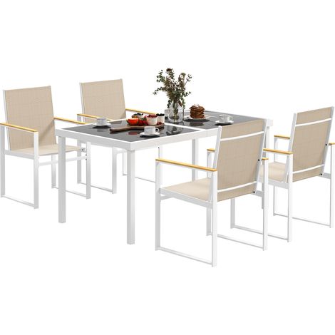 Ensemble manger 5 pièces table extérieure verre trempé 4 chaises résistant intempéries cadre acier mobilier jardin multicolore (1/5)