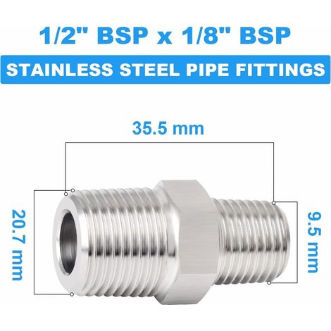 Stück 1/2" x 1/8" BSP-Reduzierrohrverschraubung mit Außengewinde, Sechskantnippel aus Edelstahl 304 (1/4)