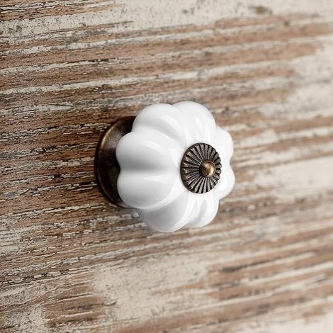 Lot de 5 boutons de meuble en porcelaine avec socle bruni Ø 39 mm Blanc (1/4)