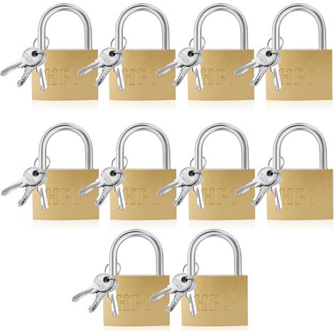 Lot de 10 cadenas en laiton avec clé de 30 mm - Cadenas à fermeture identique - Résistant aux intempéries - Pour garage, armoires, casiers, casiers et boîtes à outils (1/5)