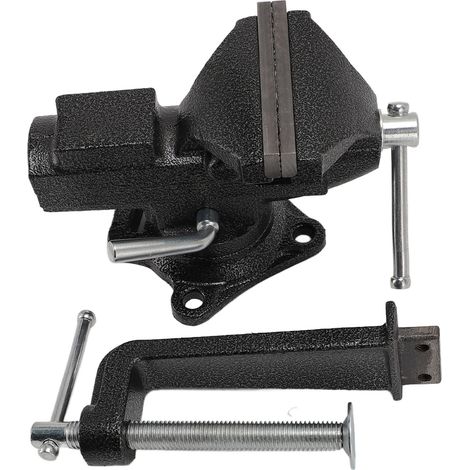 Étau d'établi robuste de 85 mm (3,35 po) avec base rotative à 360°, mâchoires de 62 mm (2,44 po) et verrouillage pour bord de bureau. (1/5)