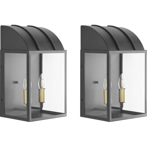 Conjunto de 2 lámparas de pared exterior de metal estilo tradicional puerta principal porche negro Belitsa (1/5)