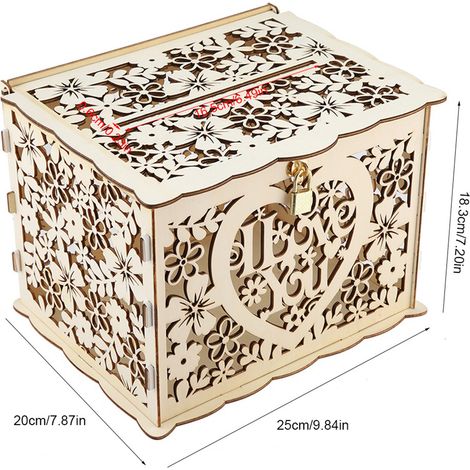 Boîte à cartes de mariage avec clés, boîte cadeau à faire soi-même pour une fête d'anniversaire. Boîte à cartes de mariage avec clés, boîte à argent à personnaliser pour une fête d'anniversaire. (1/5)