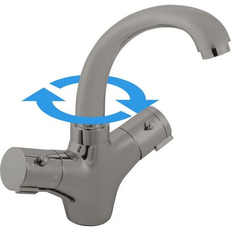 Mitigeur lavabo thermostatique en laiton gris métal brossé (1/2)
