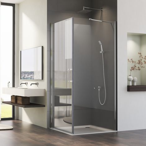 WDWRITTI Duschkabine 90x75cm Eckeinstieg Pendeltür mit Seitenwand Duschkabine Schwingtür mit 75cm Seitenwand Duschabtrennung Pendeltür Dusche 6mm NANO EGS Glas Duschwand Höhe: 195cm