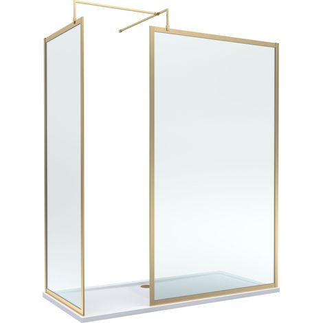 Balterley Framed Walk-In Wetroom Bundle with Tray and Waste, 1700x700mm, Brushed Brass (1/4)