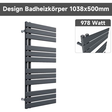 SONNI Handtuchwärmer heizkörper Handtuchtrockner Panel Vertikale Badheizkörper Seitenanschluss Handtuchhalter Anthrazit 1038x500mm (1/5)