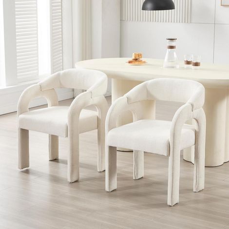 Esszimmerstühle 2er Set, Polsterstühle mit Holzbeinen, Chenille, Weiß (1/5)