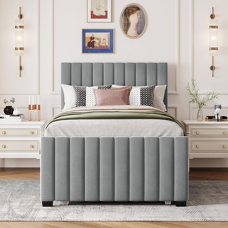 Lit rembourré 90 x 190 cm avec lit escamotable, lit simple plat en velours doux pour la peau Lits d'enfant Lits d'adolescent Lits d'invité (gris) (1/5)