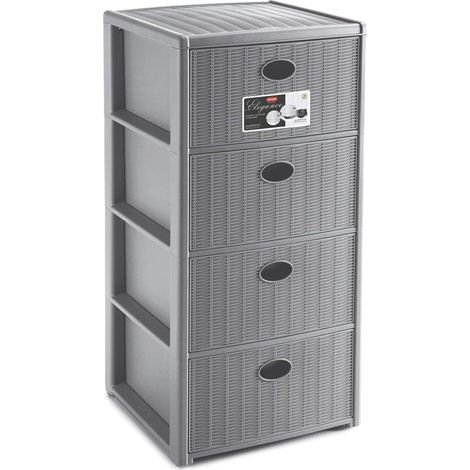 Cassettiera Mobile Tipo Rattan Elegance Stone Grey 4 Cassetti (1/3)
