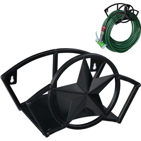 Enrouleur tuyau arrosage mural 45m 5/8' Support rond en acier noir Rangement pratique pour jardin et garage (1/5)