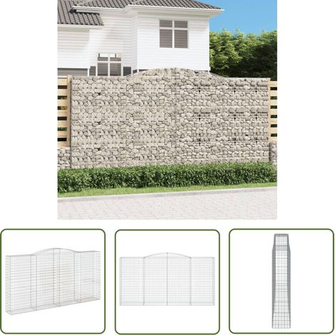 The Living Store Gabione mit Hochbogen 400x50x200/220 cm Verzinktes Eisen - Gabionenkorb - Gabionenwände - Gartendekoration - Gartenzubehör - Zaun (1/5)