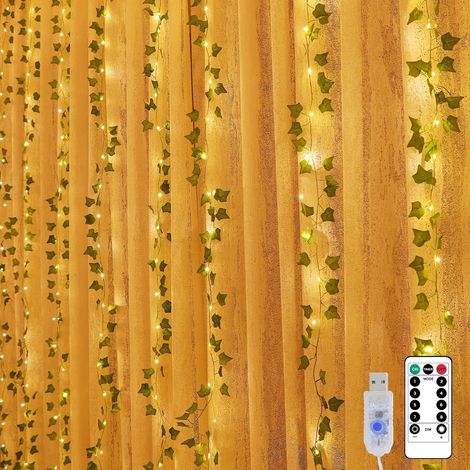 10 Pièces Guirlande Lumineuse 2x2m LED En Lierre Artificiel Guirlande USB Avec 200 LED Pour Décoration Printanière Chambre D'Enfant Rideaux Et Murs (1/5)