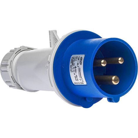 Prise de courant mâle 2P+T 16A – 220V – étanche IP44 pour chantiers humides – borne à vis pour câbles jusqu'à 6mm²