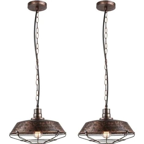 U-Do 2Pcs Lustre Suspension en Fer Rouille E27 26CM Vintage Lampe Créatif Rétro E27 Lumière pour Salon Cuisine Bar (1/4)