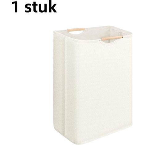 pièce - Panier à linge - Coton et lin - Panier à linge pour usage domestique - Pratique - Pliable - Panier de rangement maniable - Poignée en bois - 403060 cm - Blanc cassé (1/5)